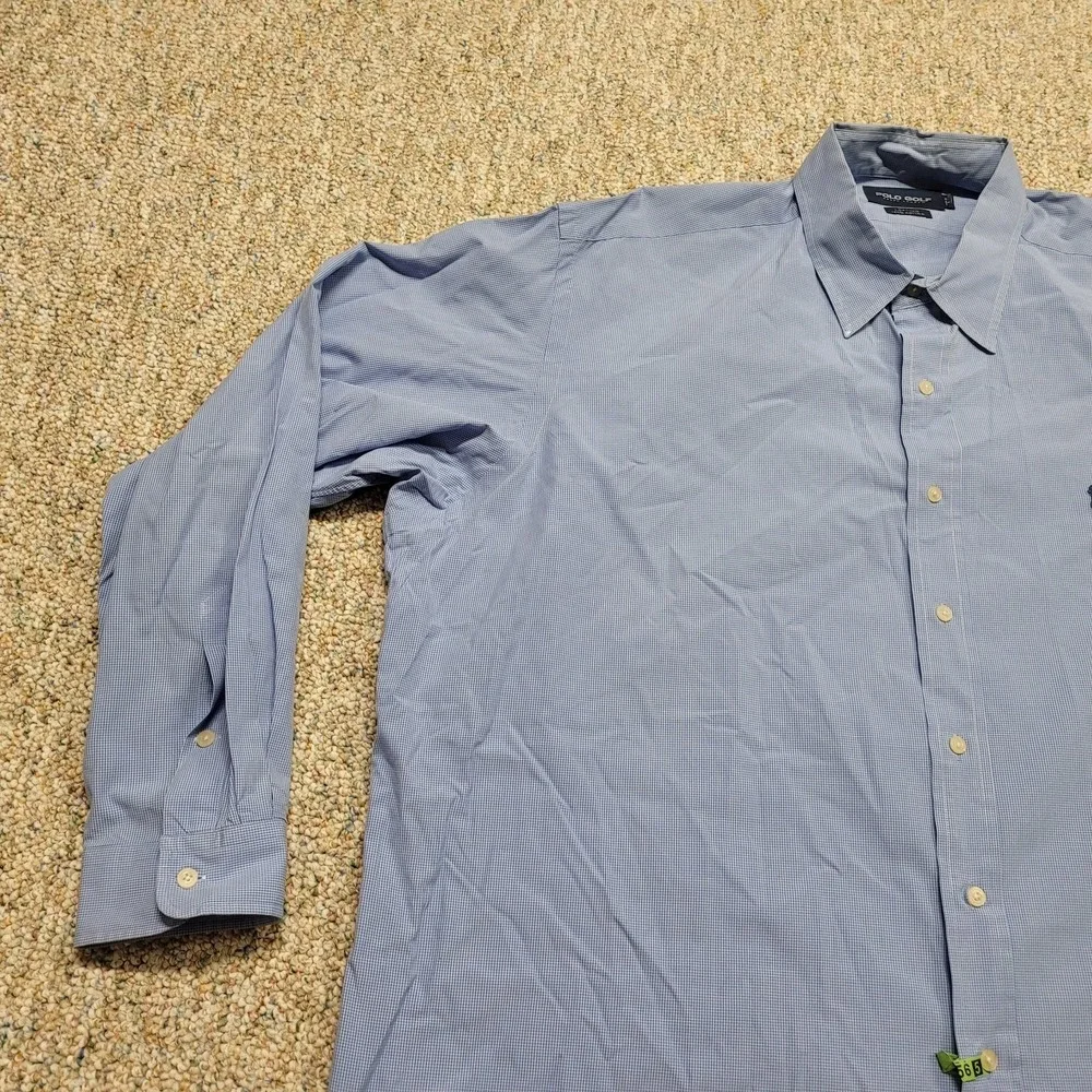 Polo Golf Ralph Lauren Shirt Mens 2XL Blue Micro‎ Check Button Up Lofting Pony